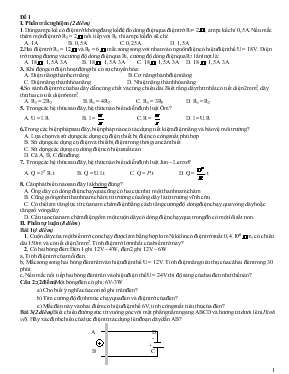 Đề 1 trắc nghiệm môn vật lí 9